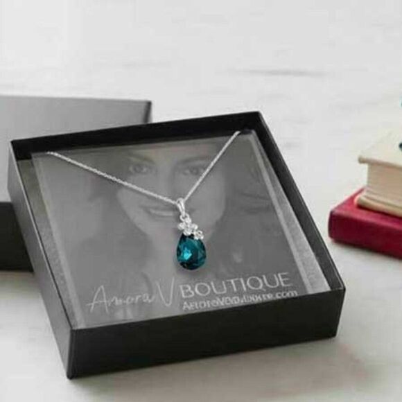 Ladies Dark Blue Flower Crystal Necklace - Picture 5 of 9